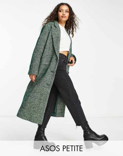 ASOS DESIGN Petite Cappotto dad fit in twill di misto lana verde