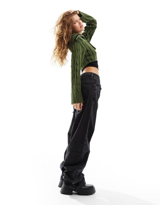 ASOS DESIGN Petite - Cardigan corto con zip e dettaglio con trecce kaki, 4 di 4