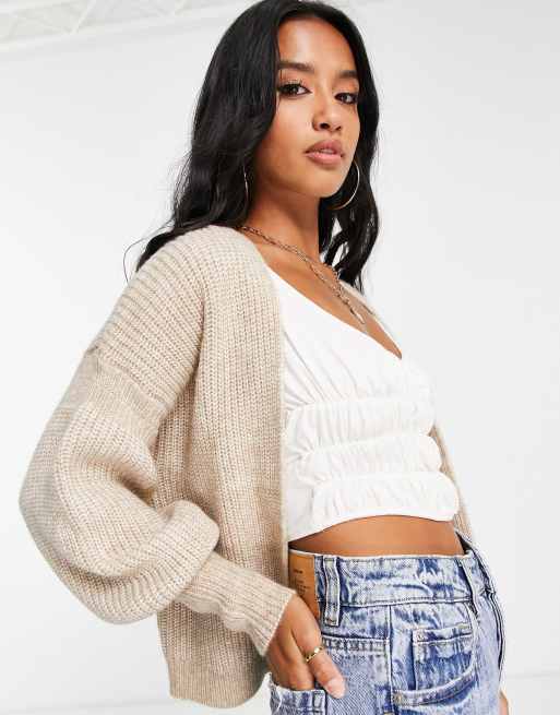 ASOS DESIGN Petite - Cardigan fil-a-fil color tortora, 3 di 4