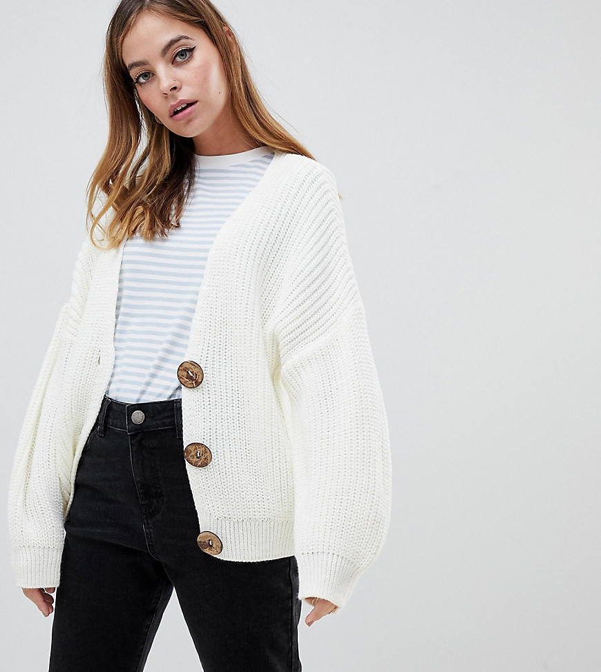 ASOS DESIGN Petite cardigan with chunky buttons-White