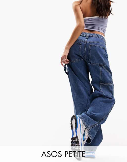 Custom Jeans Women Blue Multiple Pockets Wide Leg High Waist