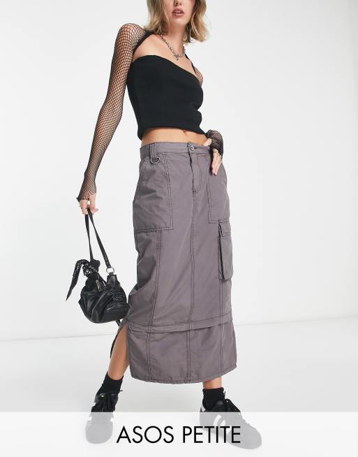 ASOS DESIGN Petite cargo midi skirt in grey | ASOS