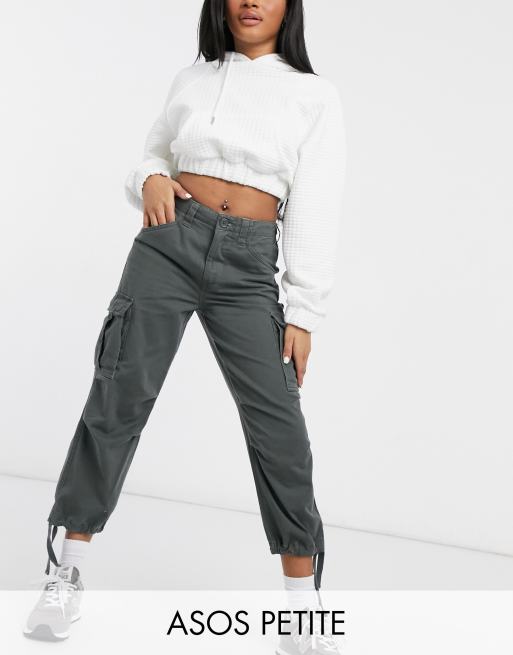 ASOS DESIGN Petite cargo trousers with utility pocket in khaki