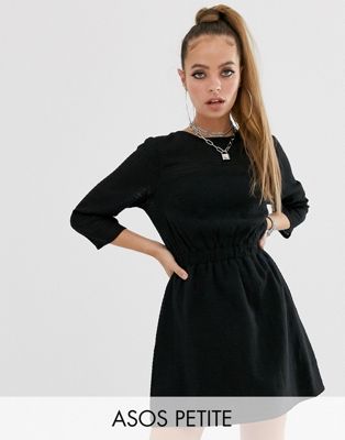 ASOS DESIGN Petite - Casual elastische mini-jurk in grid textuur-Zwart
