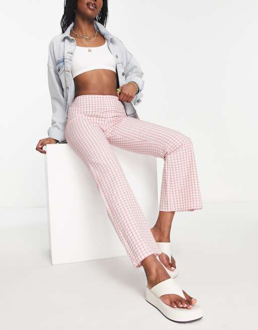 ASOS DESIGN Petite casual flare pants in pink check