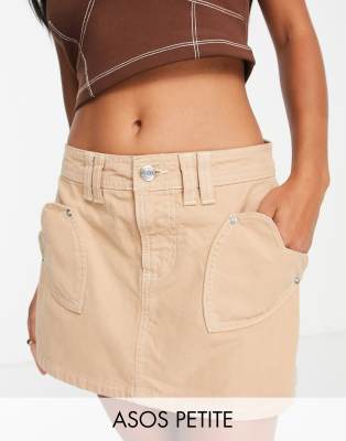 ASOS Petite ASOS DESIGN Petite casual heart pocket skirt in sand-Neutral