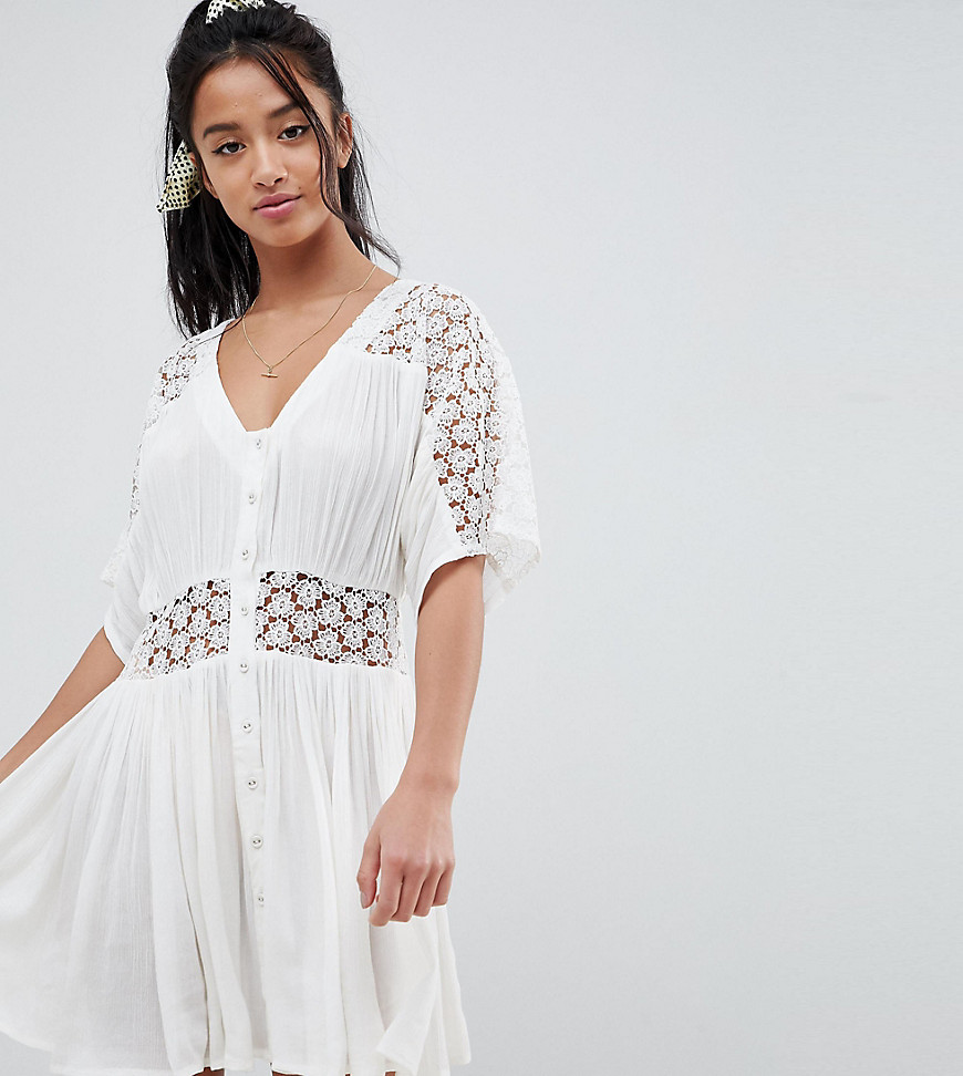 ASOS DESIGN Petite Casual Tea mini dress With Lace Insert-White