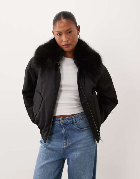 ASOS DESIGN Petite cazadora bomber MA1 con ribete de piel sintética en negro - view 1