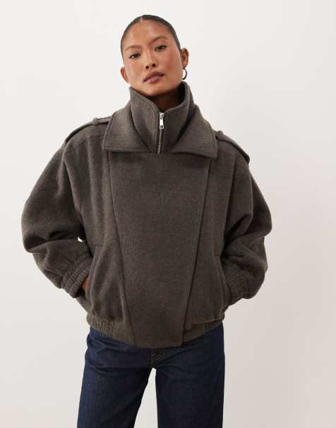 ASOS DESIGN Petite - chaqueta biker formal extragrande con lana en gris carbón - view 1