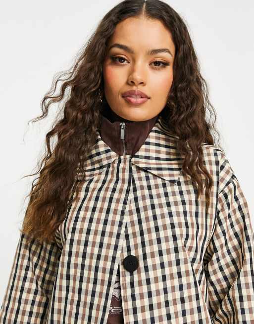 ASOS DESIGN Petite check boyfriend trench ASOS