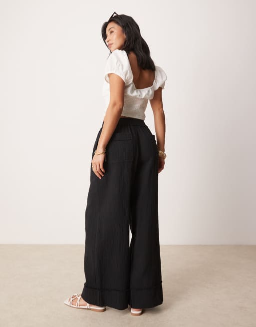 ASOS DESIGN Petite cheesecloth pull on pants in black, 3 of 4