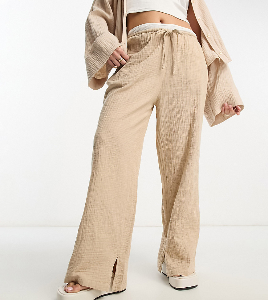 ASOS Petite ASOS DESIGN Petite cheesecloth pull on pants in stone - part of a set-Neutral