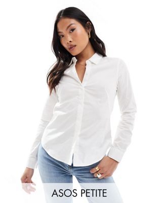 ASOS DESIGN Petite long sleeve fitted shirt in white - ASOS Price Checker