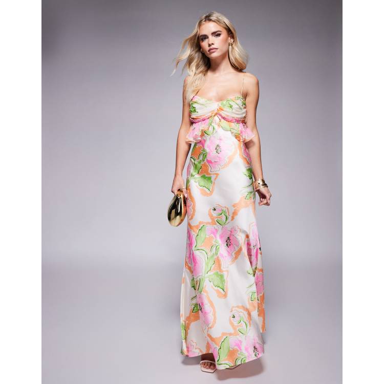 asos pink chiffon dress DESIGN Petite bust satin cami maxi in floral print Color:M-Emerald Womens Turtleneck Elegant Summer bridal gown rental Kerala Pink floral The ASOS DESIGN chiffon