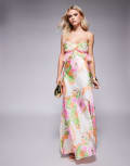 [ASOS Petite] ASOS DESIGN Petite chiffon bust satin cami maxi dress in pink floral print-Multi 8 Pink floral