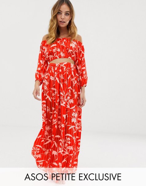 ASOS DESIGN Petite chiffon flamenco floral stripe print split maxi beach skirt co-ord