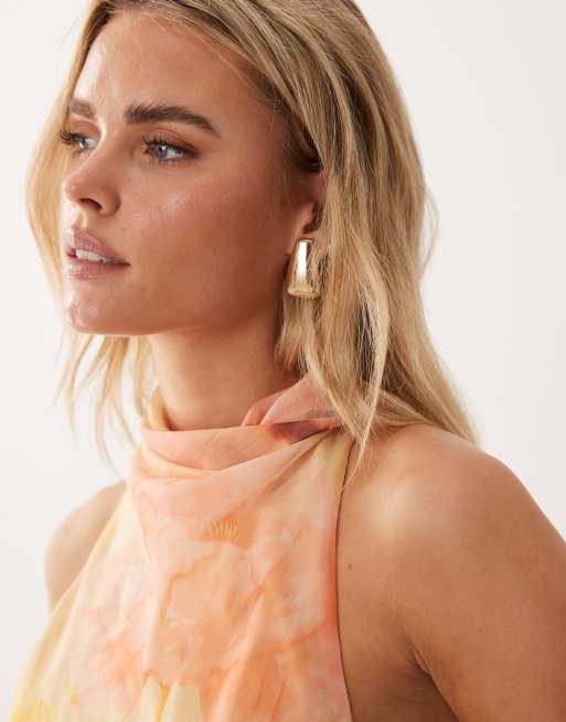 ASOS DESIGN Petite chiffon high neck double layer maxi dress in orange floral print, 4 of 4