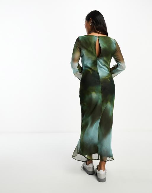 ASOS DESIGN Petite chiffon long sleeve midi dress in abstract print, 2 of 4