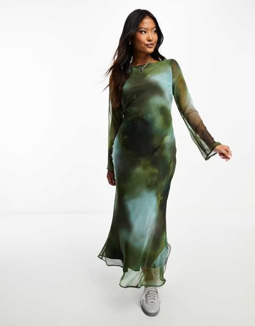ASOS DESIGN Petite chiffon long sleeve midi dress in abstract print | ASOS