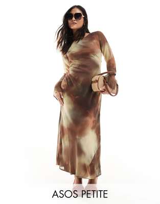 Chocolate Abstract Swirl Print Midi Shirt Dress