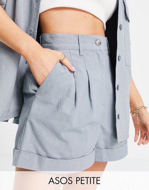 ASOS DESIGN Petite chino short co-ord in washed duck egg blue