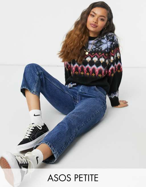 ASOS DESIGN Petite Christmas brushed sweater with fairisle pattern in ...