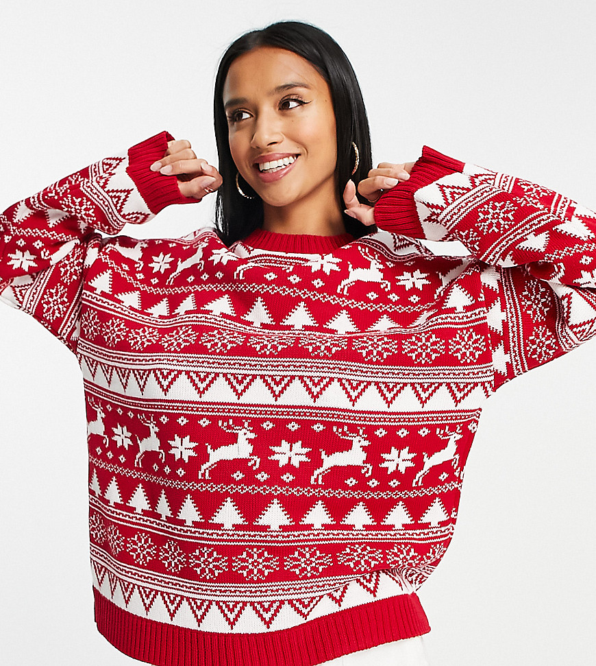 Asos Petite Asos Design Petite Christmas Sweater In Fairisle Pattern-multi