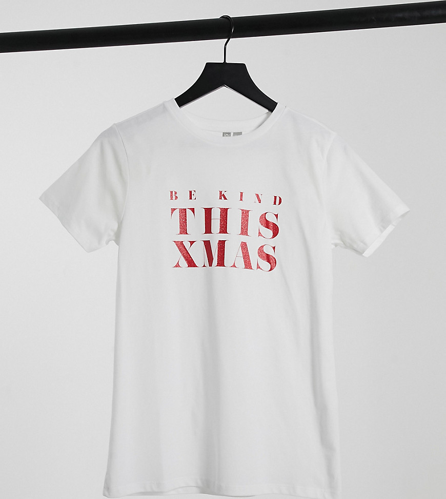 ASOS DESIGN Petite christmas t-shirt with be kind slogan in white