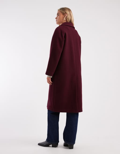 ASOS DESIGN Petite chuck on overcoat in burgundy, 3 of 4