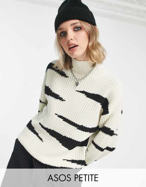 ASOS DESIGN Petite chunky jumper with high neck in animal stripe pattern