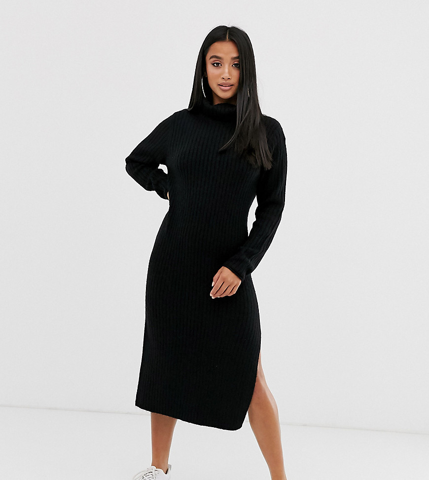 ASOS DESIGN Petite chunky midi dress with side split in recycled blend-Black
