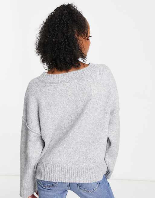 ASOS DESIGN Petite chunky V-neck sweater in gray