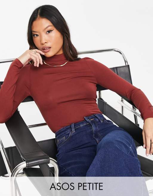 ASOS DESIGN Petite – Ciemnoczerwone body z długimi rękawami i golfem