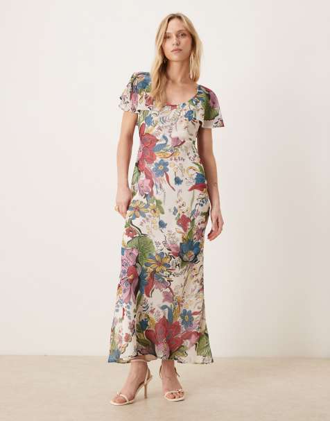 ASOS DESIGN Petite – Cięta ze skosu sukienka maxi z falbankami na rękawach i wzorem paisley - view 1