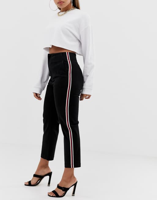 ASOS DESIGN Petite cigarette trousers in black with side stripe ASOS