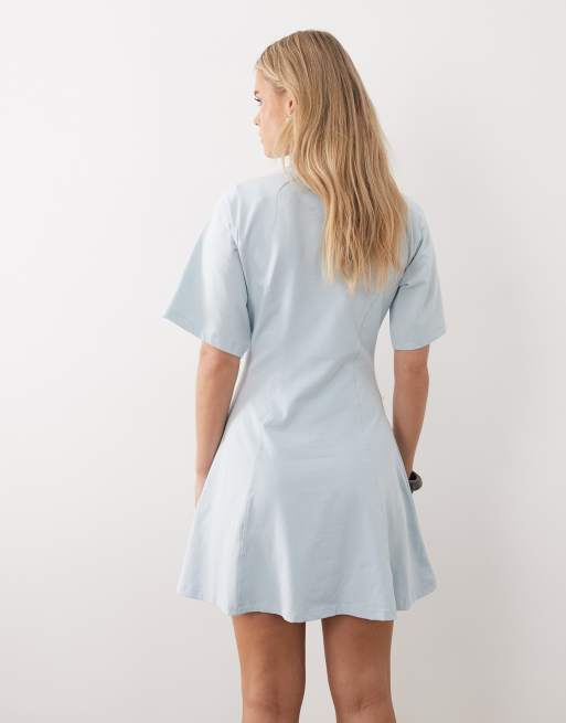 ASOS DESIGN Petite cinched seam detail mini dress in light blue, 2 of 4