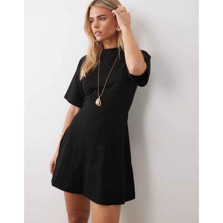 ASOS DESIGN Petite cinched seam detailing mini dress in black | ASOS