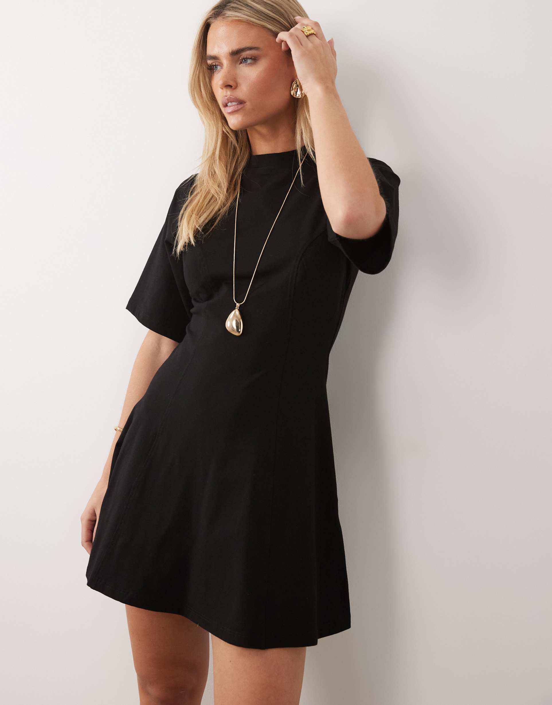 asos design petite cinched seam detailing mini dress in black