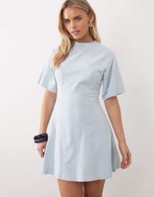 Asos Petite Asos Design Petite Cinched Seam Detailing Mini Dress In Blue