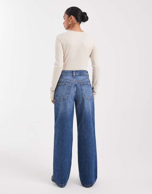 ASOS DESIGN Petite - Circular Design Collection - Jeans dad fit a fondo ampio blu medio, 2 di 5