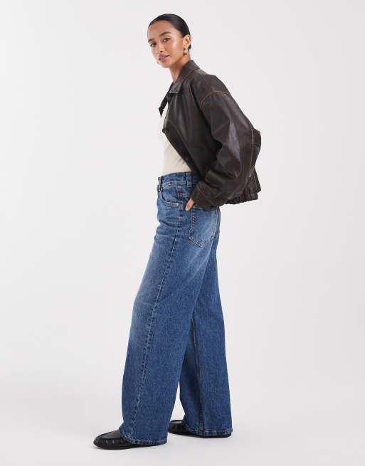 ASOS DESIGN Petite - Circular Design Collection - Jeans dad fit a fondo ampio blu medio, 3 di 5