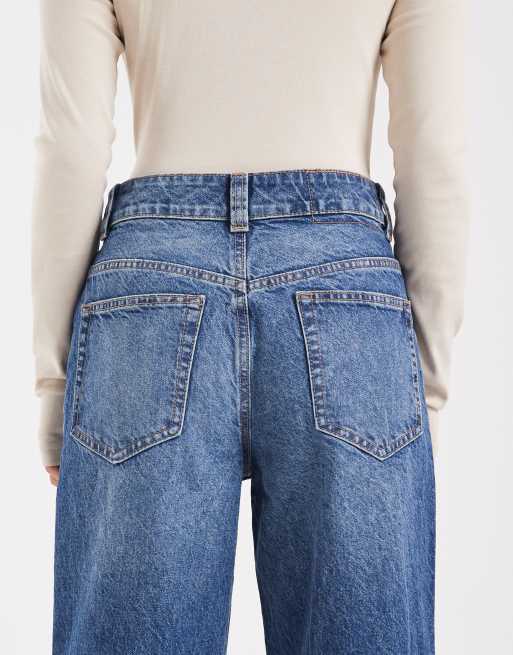 ASOS DESIGN Petite - Circular Design Collection - Jeans dad fit a fondo ampio blu medio, 4 di 5