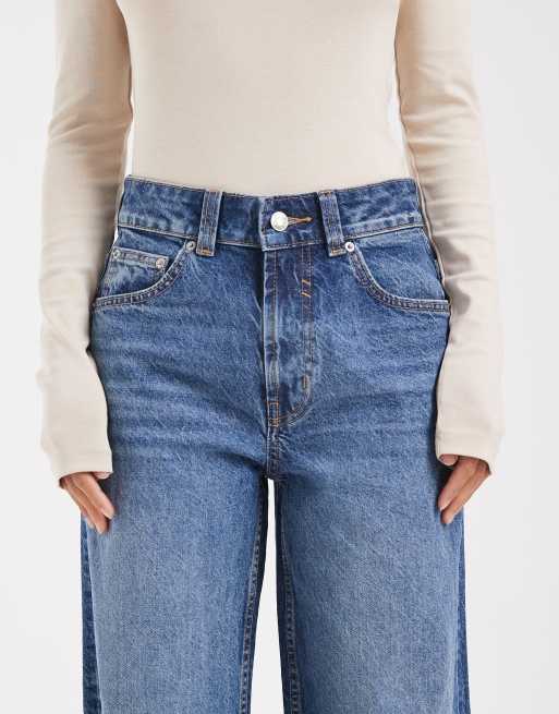 ASOS DESIGN Petite - Circular Design Collection - Jeans dad fit a fondo ampio blu medio, 5 di 5