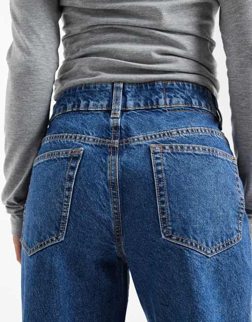 ASOS DESIGN Petite - Circular Design Collection - Jeans dad fit a fondo ampio blu pulito, 4 di 5