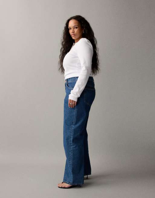 ASOS DESIGN Petite - Circular Design Collection - Jeans dad fit a fondo ampio blu pulito, 3 di 7