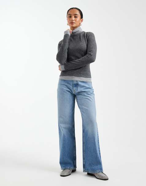 ASOS DESIGN Petite – Circular Design Collection – Mellanblå, tvättade jeans i dad-modell med vida ben - view 1