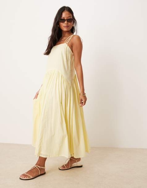 ASOS DESIGN Petite – Citrongul maxiklänning med sänkt midja - view 1