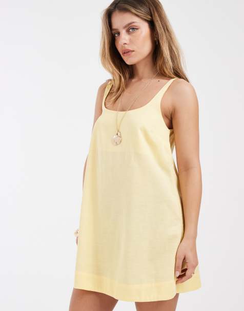 ASOS DESIGN Petite – Citrongul shiftklänning i minilängd med djup halsringning - view 1