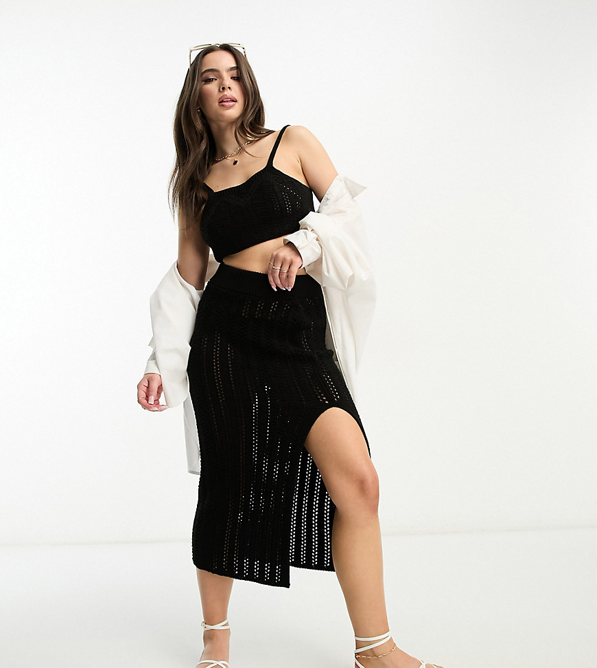 ASOS DESIGN Petite co-ord crochet maxi skirt in black