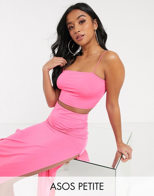 ASOS DESIGN Petite co-ord crop bandeau with skinny straps in pink